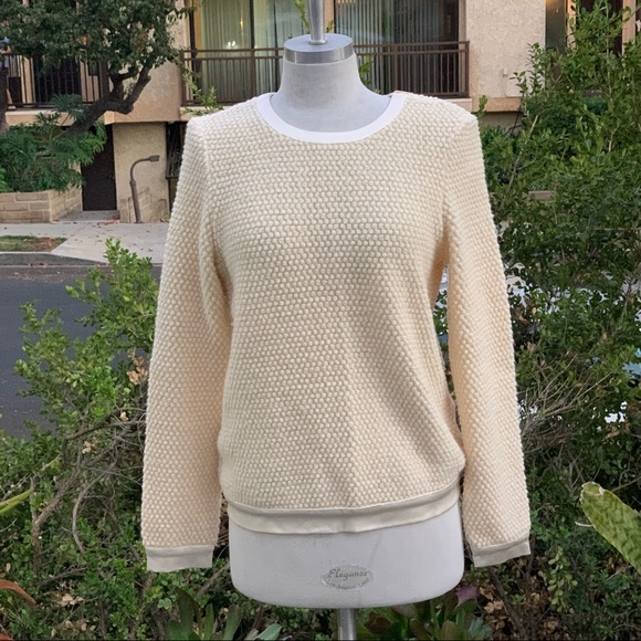 KORA RAE Sweater Satin Trim Hem, Neck and Sleeve Ivory EUC - Picture 9 of 11